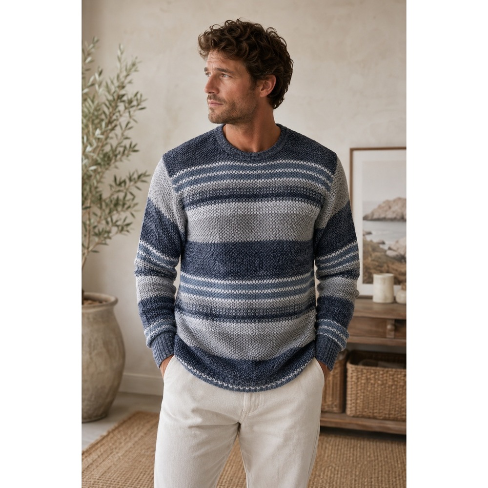 Vintage Silk Alpaca Blend Striped Fisherman Sweater Coastal Grandpa